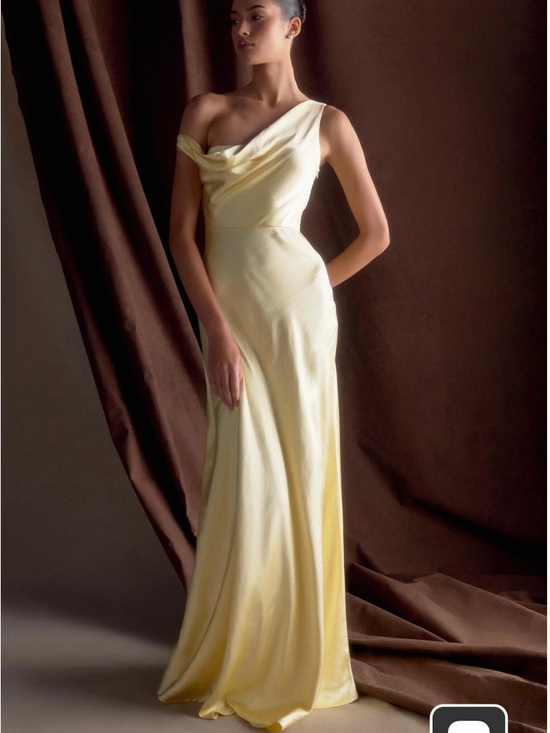 Meshki Dresses & Skirts - Meshki Pale Yellow One-Shoulder Draped Evening Gown